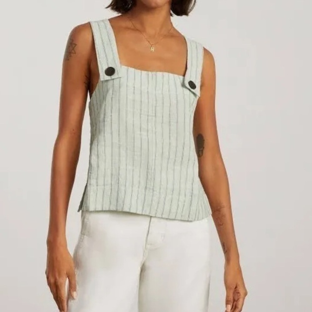 Everlane NWT Apron Linen Tank in Seafoam Stripe Top Size XS